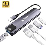 IKERY USB C Hub, Type C Adapter with 4K HDMI, Gigabit Ethernet Port, 2 USB 3.0 Ports, USBC Power Delivery, High Speed Aluminum Data Hub Compatible for MacBook Pro, USB C Devices