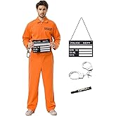 VEXOOM Prisoner Jumpsuit Men Women Adult Orange Prison Costume Jail Inmate Uniform Outfit Halloween Costumes
