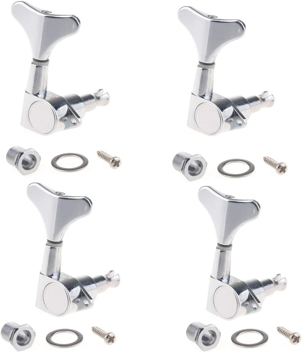 Musiclily 4-in-line Sealed Bass Tuners Tuning Pegs Keys Machine Heads Set for 4 String Electric Bass, Chrome