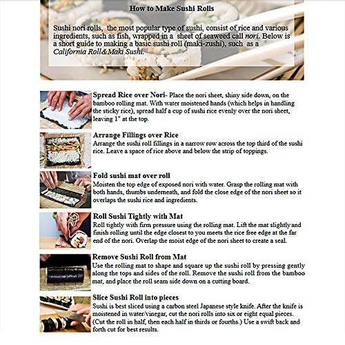 Sushi Making Kit Bamboo All in One - 2 Sushi Roller Mats, 1 Rice Paddle, 1 Rice Spreader, 5 Pairs Chopsticks, 2 Plates and 1 Canvas Chopstick Bag - DIY Sushi/California Rolls Maker Mats Utensils