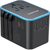 Universal Travel Adapter, VINTAR 35.5W International Power Adapter with 3 USB A QC and 2 USB C PD, All in One Plug Adapter Worldwide Travel Essentials for EU/UK/USA/AUS(Type C/G/A/I), Blue