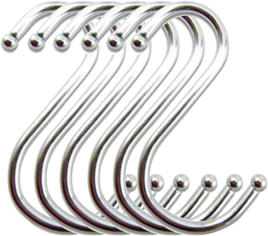 10-Pack Larger Round S Shaped Hooks in Polished Stainless Steel Metal Size:(Small)