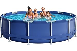 RELEXEST Round Above Ground Framed Swimming Pool 12'*33" Round Pool Above Ground Sturdy Steel Frame Above Ground Pool Set with 1000 GPH Filter Pump for Kids and Adults Backyard
