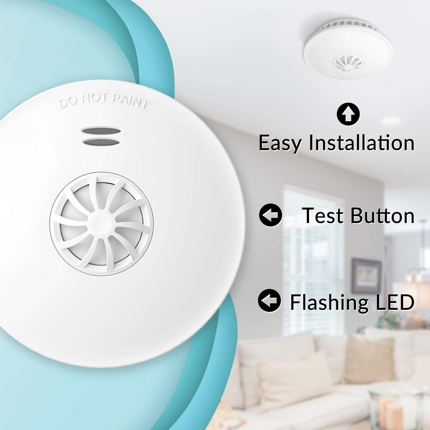 Ecoey Smoke Detector 10 Year Battery, Smoke and Heat Alarm with Test Button, for Home Bedroom and Kitchen, FJ192, 1 Pack - - 