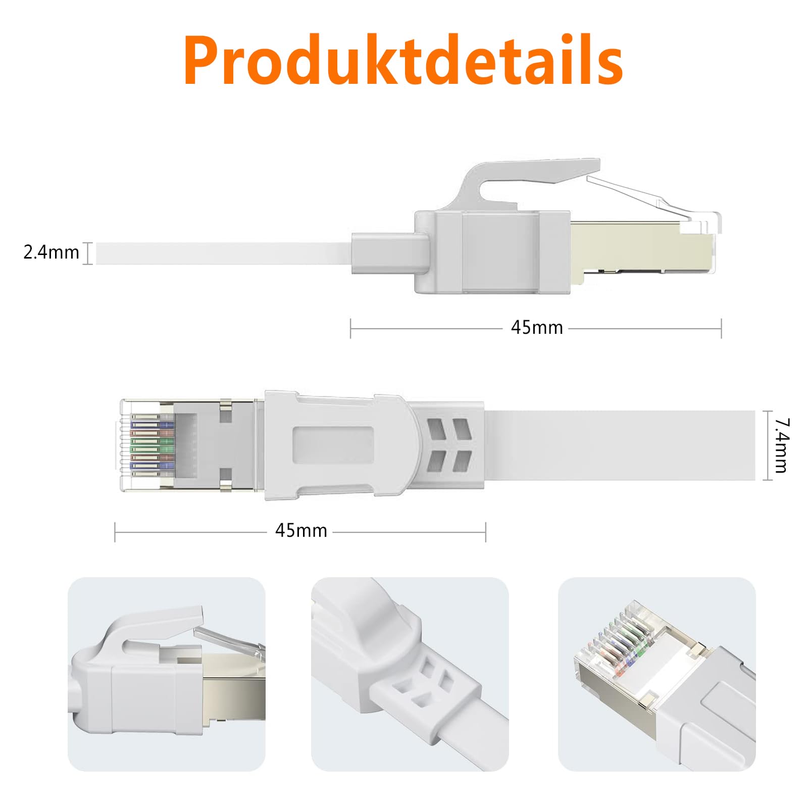 Ercielook Lan Kabel 0,25m-5 Stück - Hochgeschwindigkeits 40 Gbit/s Cat8-Netzwerkkabel für den Außen- und Innenbereich, wetterfest, UV-beständig für Router/Gaming/Modem 3