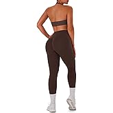 TDIFFUN Women Workout Sets 2 Piece Seamless Scrunch Butt Leggings Padded Halter Sports Bra Matching Set Gym Yoga Outfits