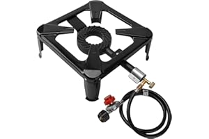 Homzenify High Pressure Single Propane Burner - Heavy-Duty Propane Stove with 0-10 PSI Adjustable Regulator and Hose - Perfec