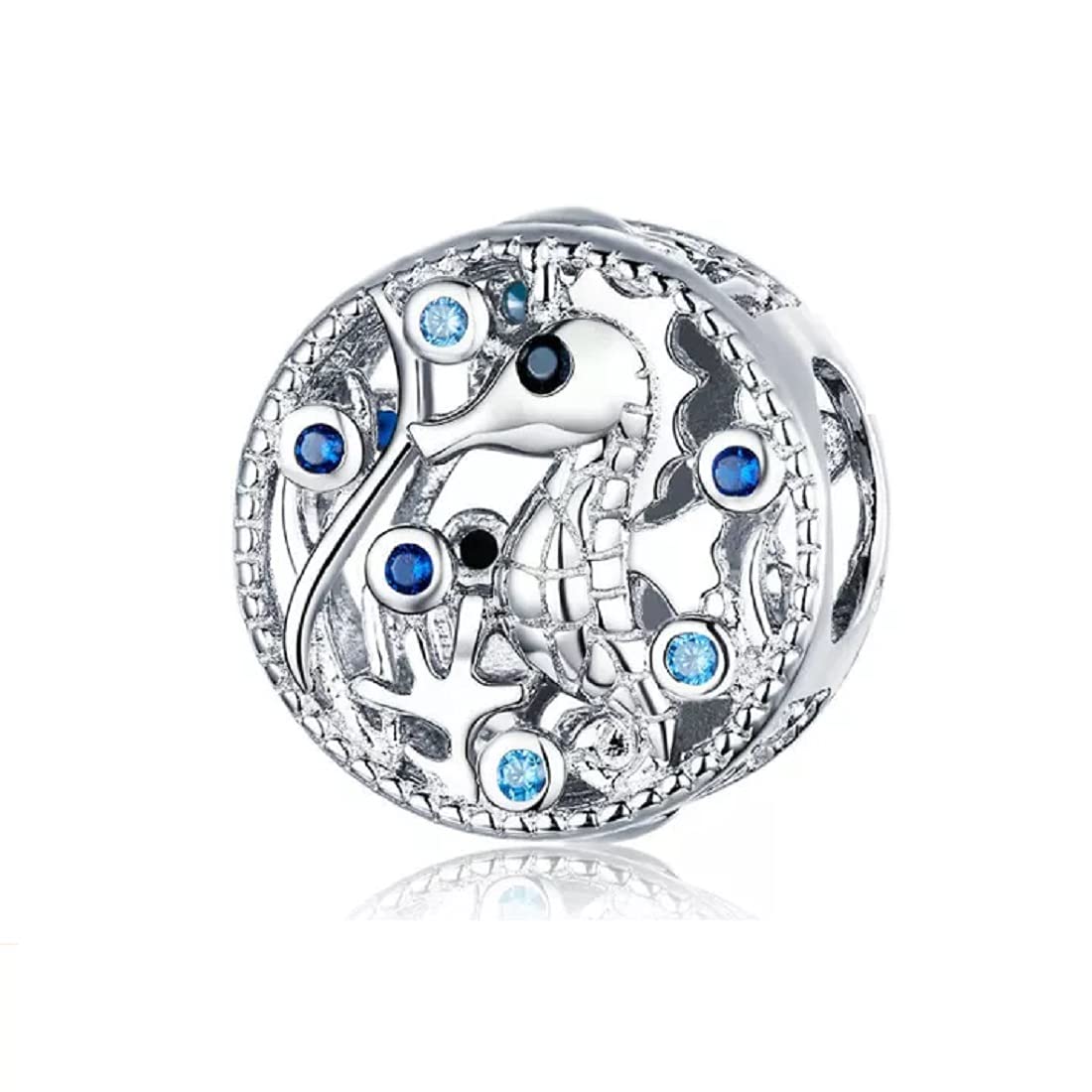 FeatherWish Sterling Silver 925 Charm Sea Horse Fish Animal Ocean Sea Travel Bead Fits And Compatible With Pandora Bracelets Gift Friend Wife Birthday Daughter Christmas