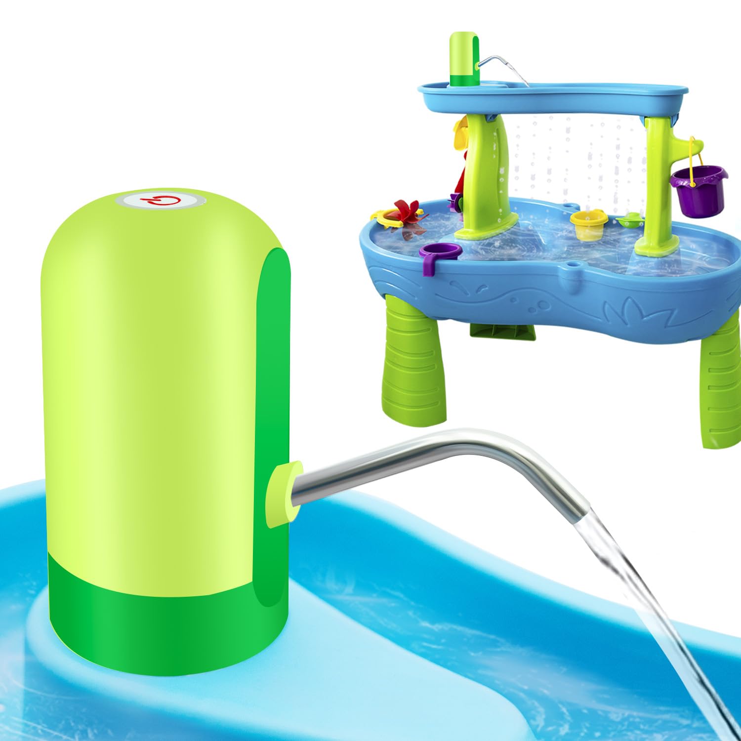 Intoypad Water Table Pump, Battery Powered Water Pump for Kids 3 Hours Non-Stop Fun Summer Outdoor Water Play Table Accessories for Step2 Water Table Toys for Kids Toddlers Green