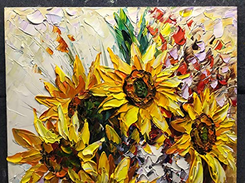 V-inspire Oil Painting, 24x48 Inch Floweres Abstract 3D Hand-Painted Modern Home Decoratio Gray Wall Art Wood Inside Framed Hanging