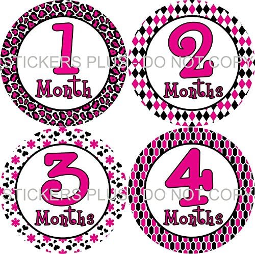 Baby Girl Month Stickers Monthly Baby Milestone Stickers Fun Pink Black Cheetah Leopard Flower Diamond Honeycomb