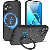 TaeliorTech 2024 Upgraded 360° Rotatable Magnetic Ring Stand for iPhone 16 Case 6.1'',Military Drop Protection,Compatible with MagSafe,Matte Translucent Case for iPhone 16 Phone Case,Black