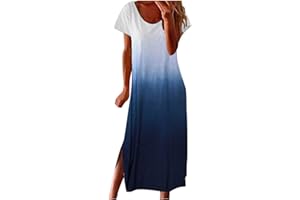 Tupenty Maxi Dresses for Women,2024 Spring Summer Trendy Striped Print Beach Sundress,Casual V Neck Color Block Long Dress