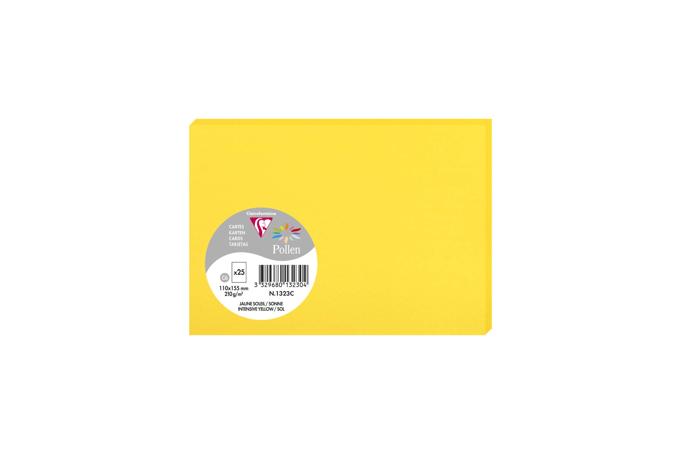 Clairefontaine 1323C Pack of 25 Plain Cards Format C6 11x15,5cm 210gsm Intensive Yellow Invitation Correspondence Cards - Pollen Range - Premium Smooth Paper