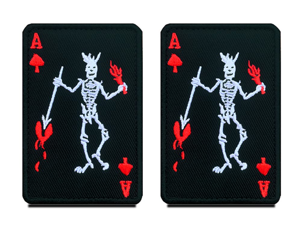 Zcketo 2 Pieces Black Beard Pirate Red Ace Card Military Embroidered Applique Hook & Loop Pirate Jack Flag Emblem Patch for Attach to Clothes Jackets Jean Hat Vest Dogs Harness Collect — image 1