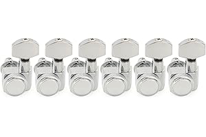 Musiclily Pro Left-Handed 6-in-line 18:1 Ratio 2-Pin Full Sealed Locking Machine Heads Tuners Tuning Pegs Keys with Hex Button for Fender Strat Tele Style Electric Guitar, Chrome