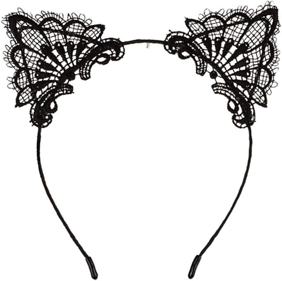 MerroyalLace Cat Ears Headband Halloween Fancy Dress Cat Woman Girls Hairband Cosplay (Black)