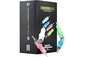 Dragonhawk Tattoo Cartridges Needles for Studio Artists, Disposable Standard Tattoo Needles Kit by Dragonhawklabs, 50Pcs Mixed Sizes 1007RM, 1009RM, 1001RL, 1003RL, 1005RL