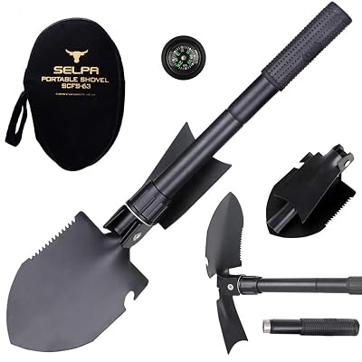 Selpa Military Portable Folding Shovel and Pickax with Tactical Waist Pack Army Surplus Multitool for Camping, Hiking, Backpacking, Fishing, Trench