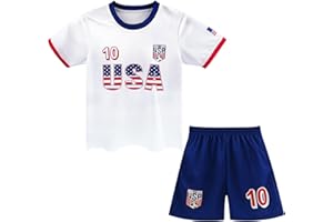 Anclecy Kids' Argentina Portugal National Team Soccer Jersey Set Number 10 7, Youth Football Shirt Shorts for Training Match