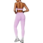 ABOCIW Workout Sets for Women Seamless Scunch Butt Lifting Impact Leggings Halter Sports Bra 2 Piece Gym Outfits