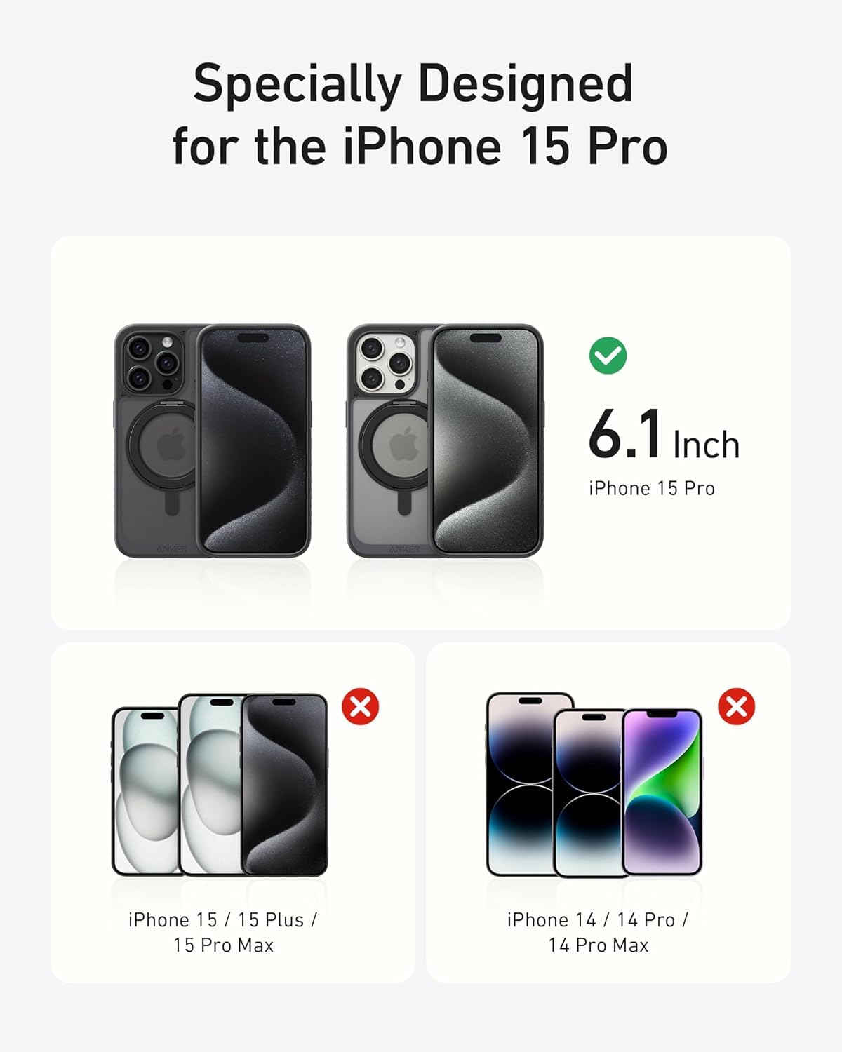 Anker Ultra Magnetic for iPhone 15 Pro Case with Sturdy 360° Ring Stand, Military-Grade Shockproof iPhone 15 Pro Kickstand Compatible with MagSafe(Black)