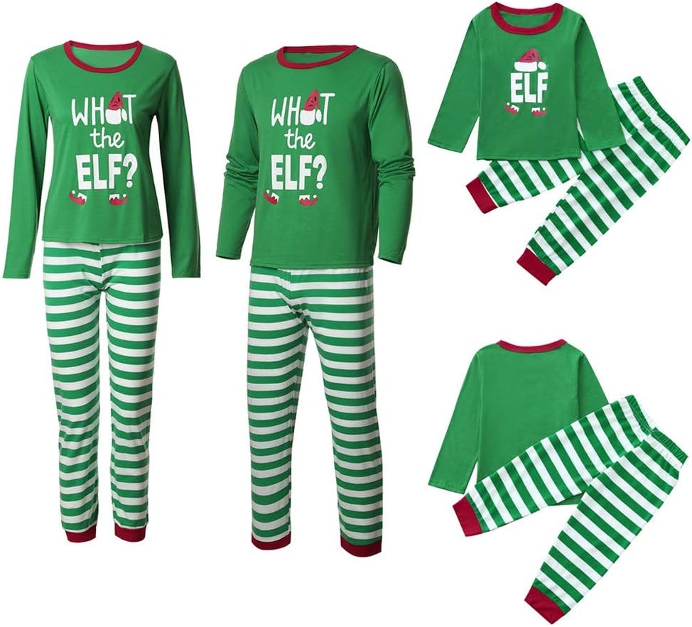 Christmas Family Matching Pajama, Green and White Striped Elf Pajama Holiday Pj Sets