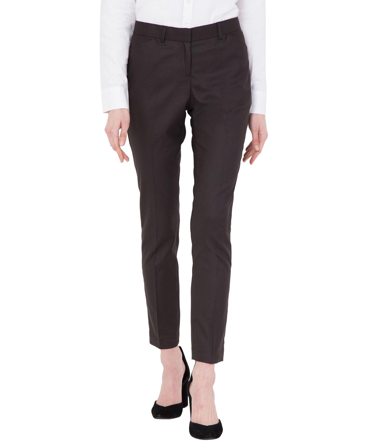 american-elm women's light brown slim fit cotton stretchable formal trouser