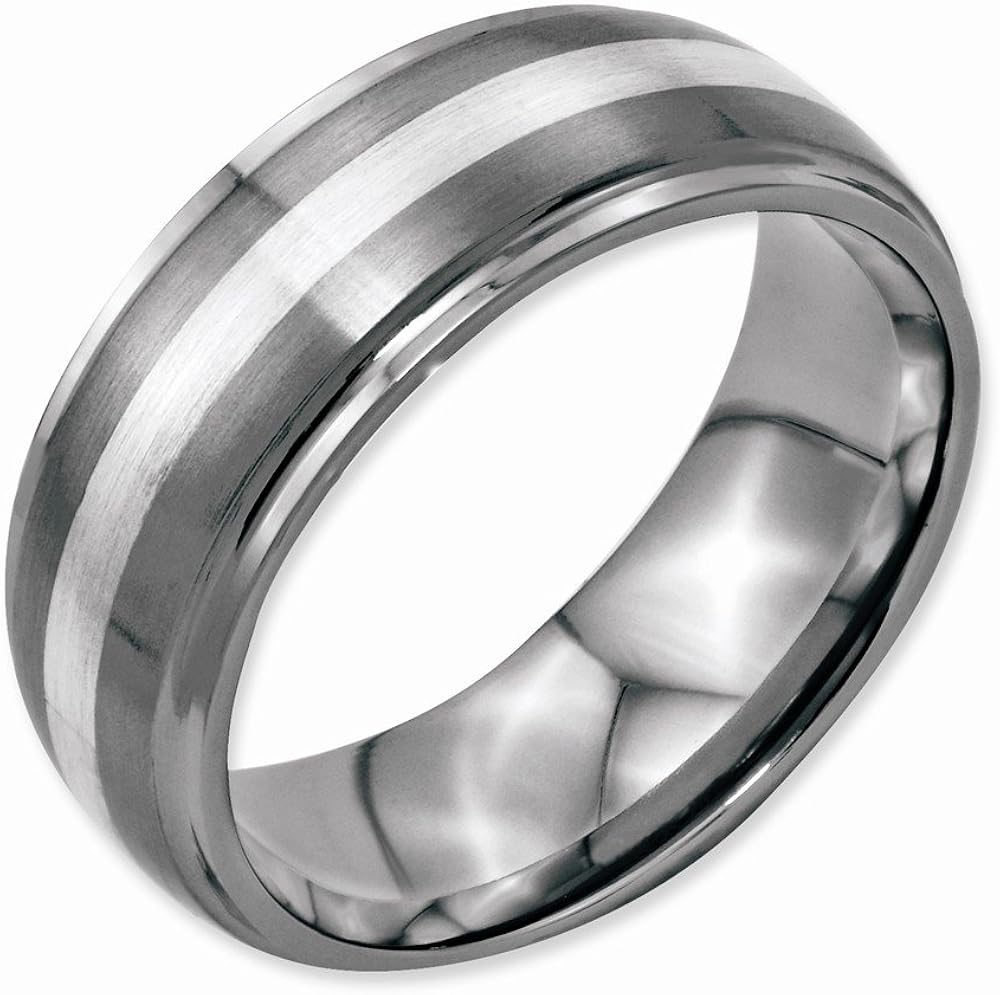 Stainless Steel Sterling Silver Inlay Ridged Edge 8mm