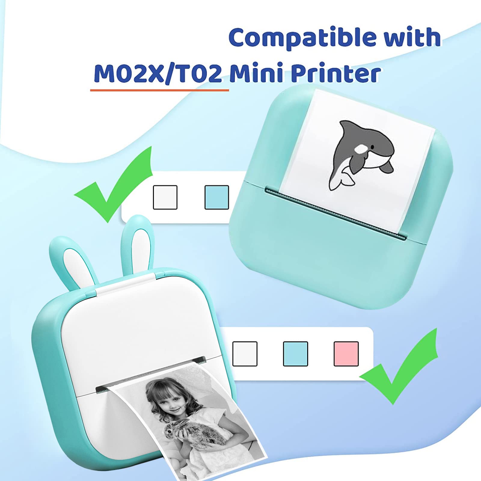 Memoking T02/M02X/M02L White Thermal Paper-10-Year Sticky 50mmx3.5m for Journal Photo Texts Study Notes and More, 3 Rolls