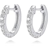 Jewlpire 925 Sterling Silver Huggie Hoop Earrings for Women Girls 10mm - 18K Gold Plated Diamond Cut Cubic Zirconia Huggie Ea
