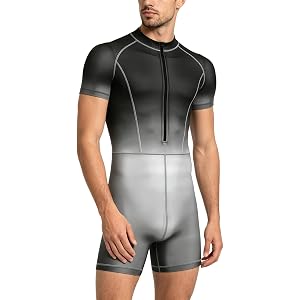 Agoky One Piece Swimsuit for Men's Gradient Half Body Suit Powerlifting Uniform Rash Guard Jumpsuit