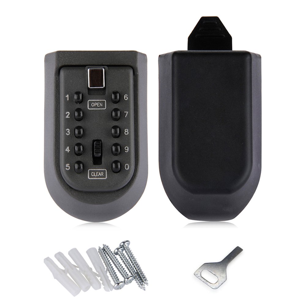 NUZAMAS Key Lock Box 10-Digit Push Button Combination Safe Storage for Outside Master key with Waterproof Case Wall Mounted for Homes Spare Key, Business, Realtors, Rental Properties Keys Pick Up