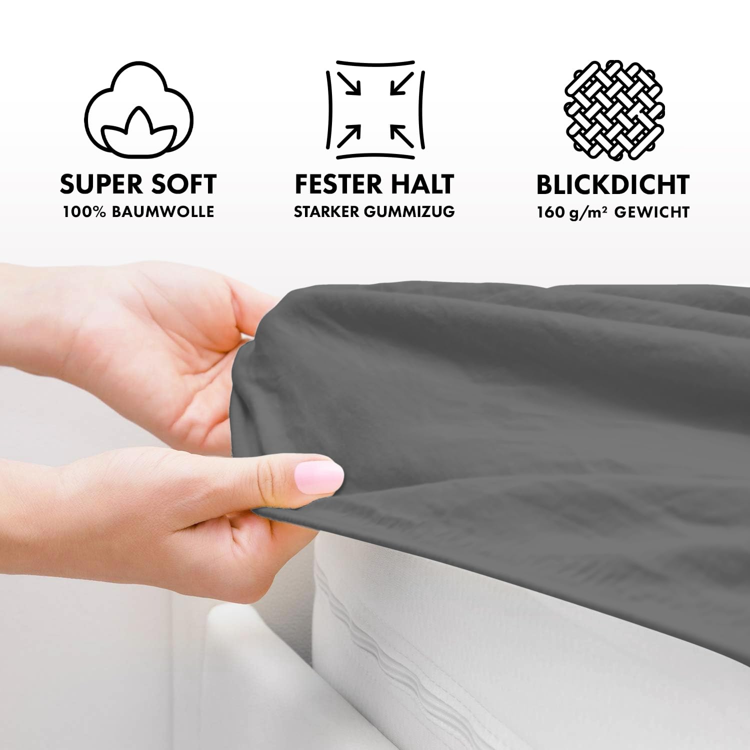 Jacobson Jersey Spannbettlaken Spannbetttuch Baumwolle Bettlaken (140x200-160x200 cm, Anthrazit) 3