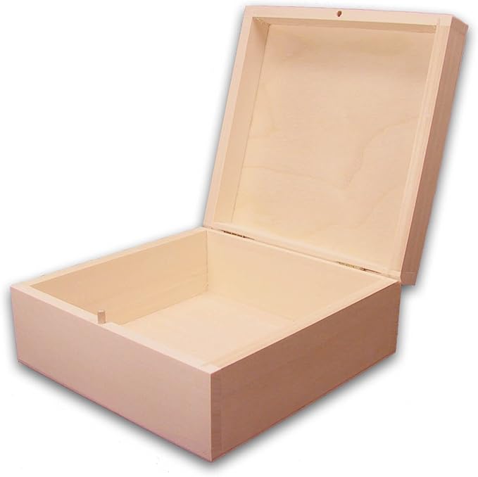 Caja de madera cuadrada, caja de madera de tilo sin tratar: Amazon.es: Hogar