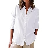 Button Down Shirts for Women Cotton Oxford Shirts Long Sleeve Dress Shirts Collared Blouses Work Casual Solid Tunic Tops