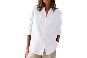 Aoudery Womens Oxford Shirts Button Down Shirts Cotton Dress Shirts Long Sleeve Collared Work Office Blouses Tunic Tops