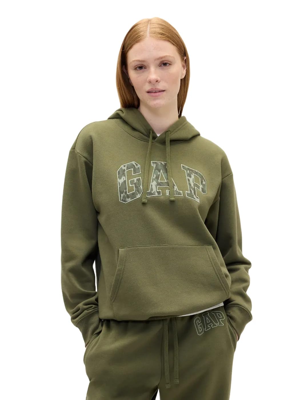 GAP womens Logo Hoodie Hooded Pull-On Sweatshirt New Army Green XS Image