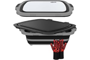 COSPARX XL Collapsible BBQ Prep Tub with Cutting Board & Drain Plug – Portable Food Prep Station for Kitchen, Camping & Grill – Dishwasher Safe, Space-Saving Design – Bonus Heat-Resistant Glove Included