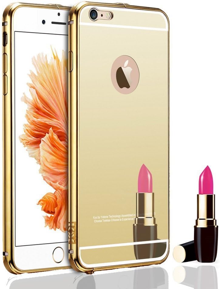 Shuban 2 in 1 Ultra-Thin Frame Metal Aluminum Bumper Detachable Mirror Hard Back Case for iPhone 6 Plus, iPhone 6S Plus 5.5'' (Gold)