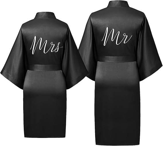 AW BRIDAL Satin Couples Robes for Men and Women, Silky Matching Robes
