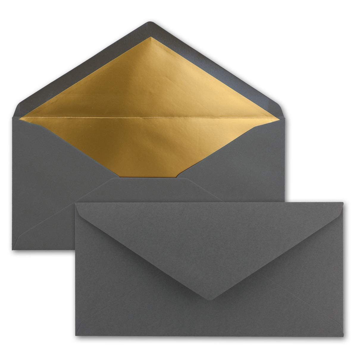NEUSER PAPIER 50 envelopes DIN long - anthracite grey with gold metallic inner lining - 110 x 220 mm - wet glue - festive envelopes for invitations