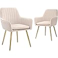 CangLong Dining Chairs Set of 2, Mid Century Modern Dining Room Chairs, Upholstered Velvet Dining Chair with Metal Legs, Vanity Chairs, Accent Chair for Kitchen, Living & Dining Room, Beige