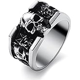 KIRTIJW Skull Rings for Men Stainless Steel Skull Ring Gothic Biker Rings Jewelry for Men Boys Size 7-13