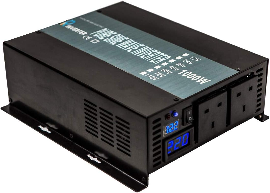 Reliable Off Grid 1000W 12V DC to 230V AC Output Dual UK Outlets Pure Sine Wave Car Power Inverter Generator Home Power Supply