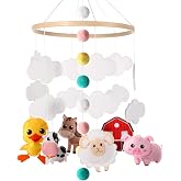 Tudomro Baby Crib Mobile for Boys and Girls,Pig,Cow,Chicken,Horse,Cloud | Handcrafted,Promote Visual Tracking,Gender-Neutral Design,Nursery Mobile for Crib,Woodland Nursery Room Decor,Boys Girls Gift