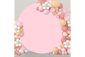 GUANSEN 7.2FT Pink Round Backdrop Cover Polyester Fitted Round Wedding Arch Cover, Circle Balloon Arch Backdrop Stand Covers for Wedding Birthday Party Baby Shower Decoration