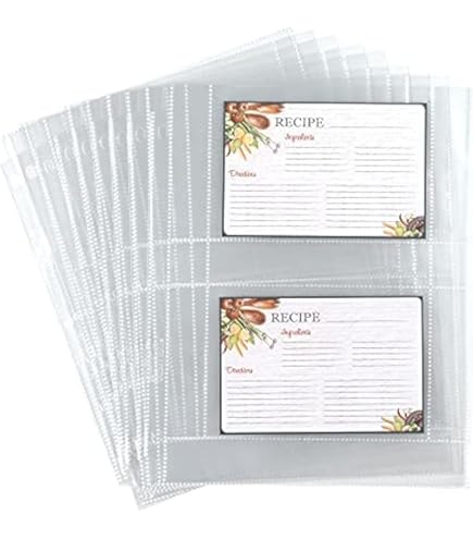 recipe card sleeves 4x6 Kitchen Gear Binder  Half Page Cookbook Album 50 sheets per pack. Recipe Card Protector Sleeves -
