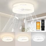 JOFIOS Ceiling Fans with Lights, 15.7in White Flush