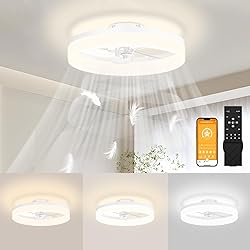 JOFIOS Ceiling Fans with Lights, 15.7in White Flush